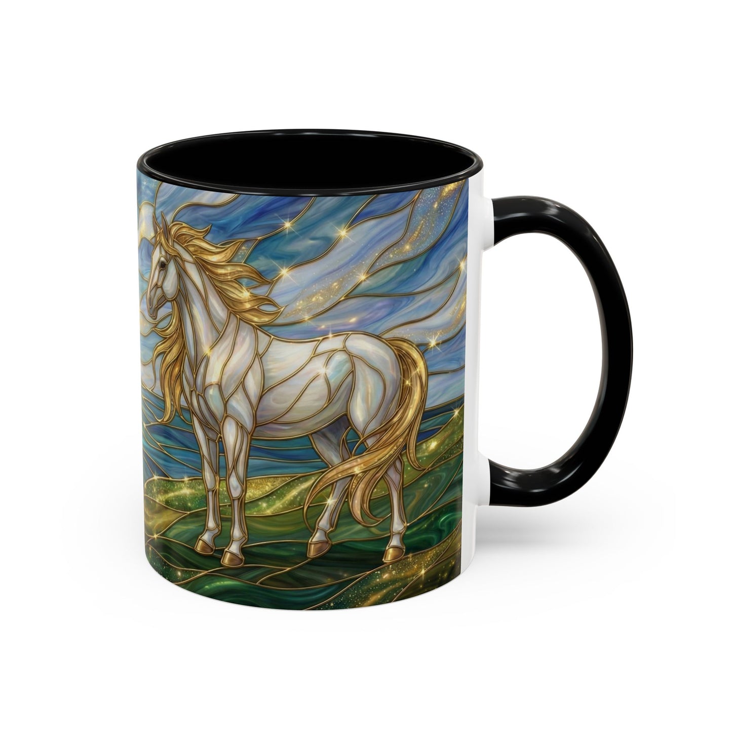 Swan And Horse Coffee Mug, Stained Glass Fantasy Art Mug, Elegant Animal Coffee Cup, Mythical Nature Gift, 11oz 15oz Ceramic Mug
