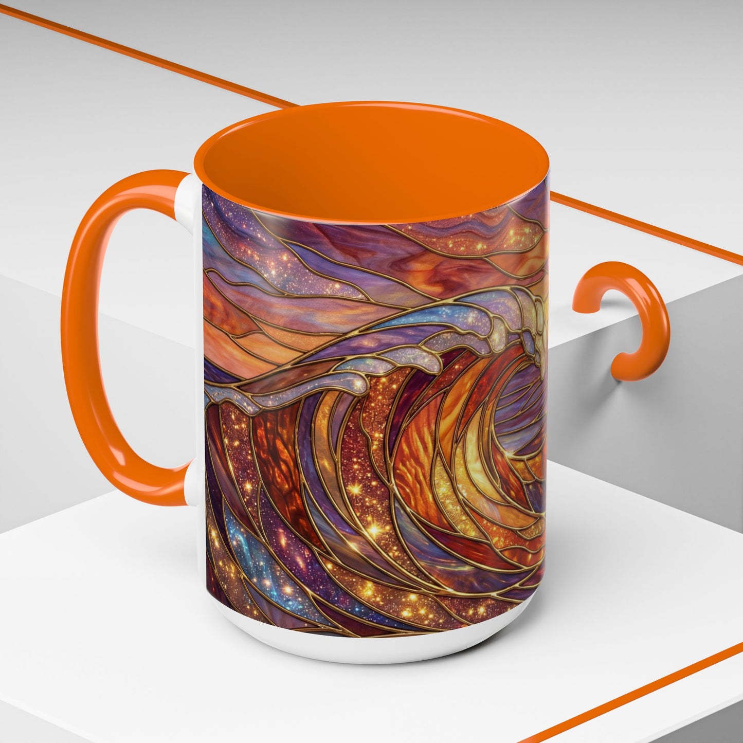 Stained Glass Wave Mug, Ocean Sunset Coffee Cup, Vibrant Beach Art, Sea Lover Gift, Mosaic Tea Cup, Summer Kitchen Decor, Nature Drinkware