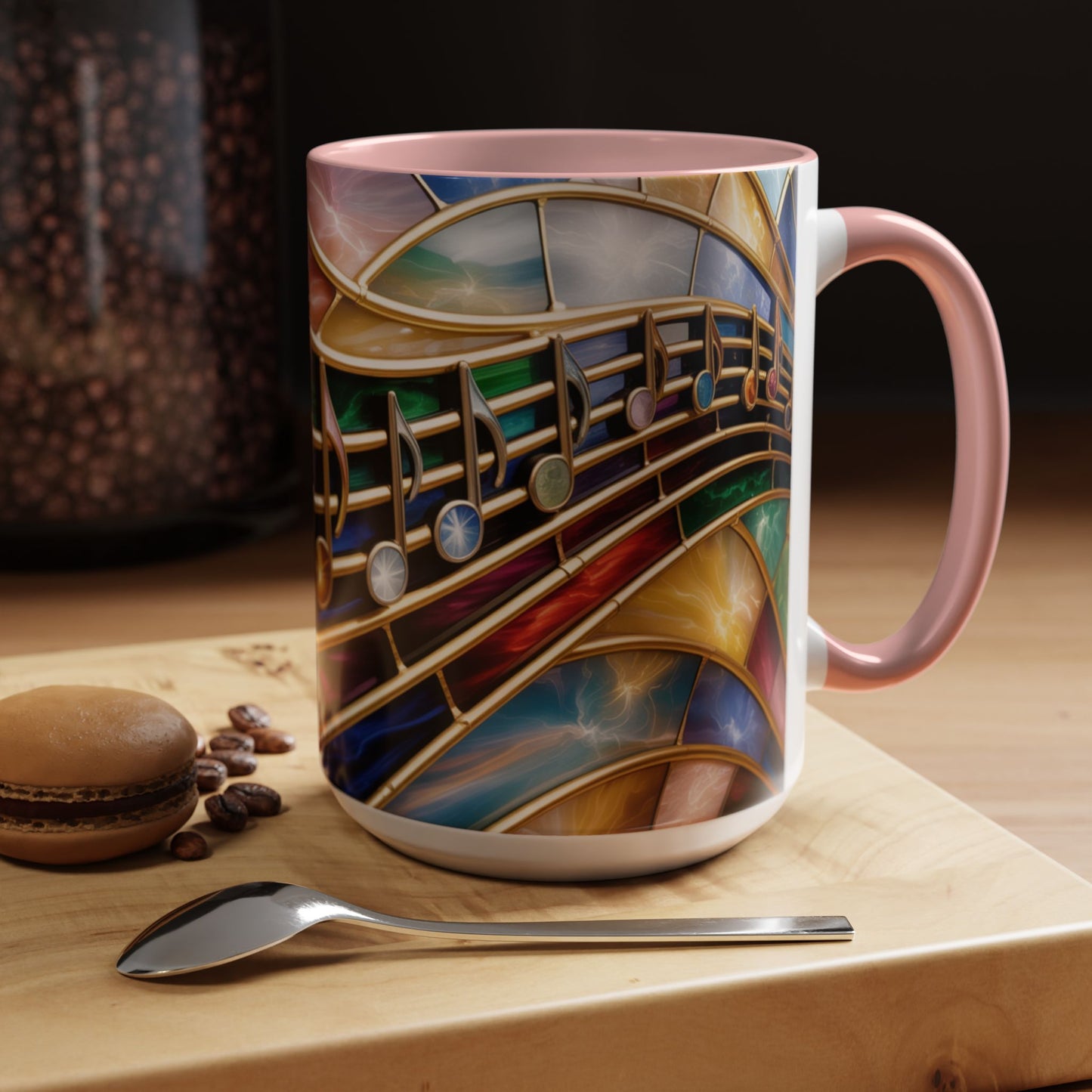 Stained Glass Music Mug, Musical Notes Coffee Cup, Colorful Treble Clef Mug, Musician Gift Idea, Music Lover Cup, Art Mug for Singers
