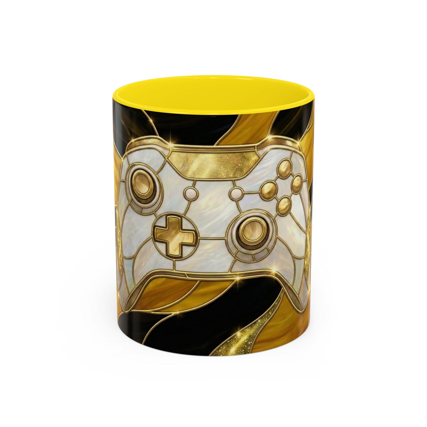 Stained Glass Gamer Mug, Gold Controller Coffee Cup, Video Game Gifts for Him, Gamer Boyfriend Gift, Teen Boy Gaming Mug, Desk Decor