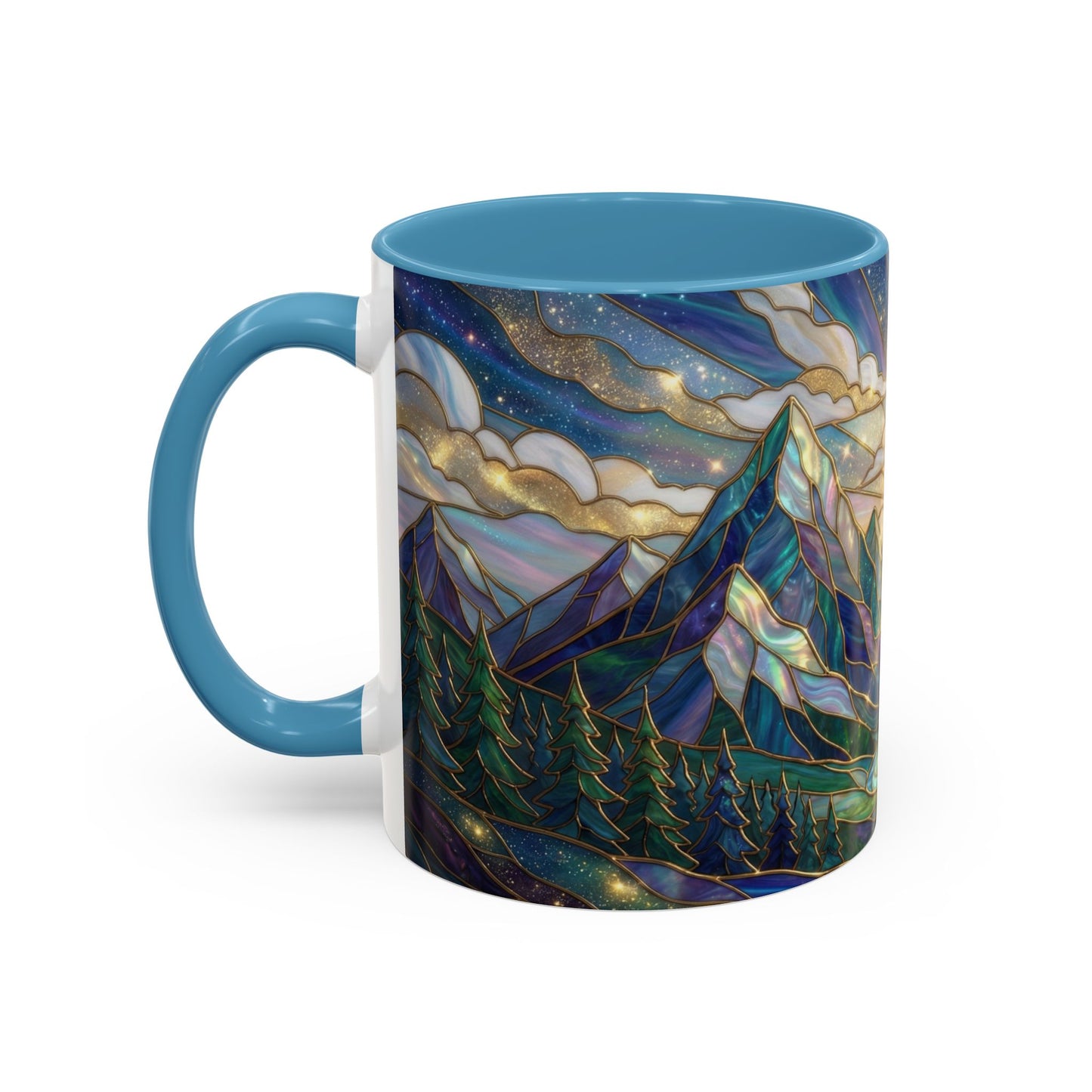 Mountain Art Mug, Scenic Mountain Coffee Cup, Nature Lover Ceramic Mug, Stained Glass Style Landscape, 11oz 15oz Gift, Outdoor Hiking Mug, Unique Coffee Tea Cup