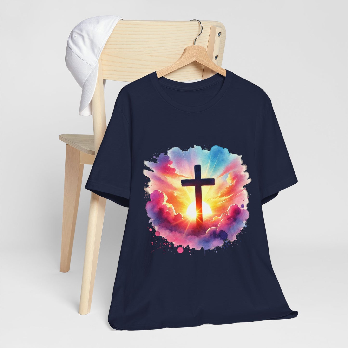 Faith Cross Sunburst Christian Tee | Inspirational Christian T-Shirt | Colorful Sunrise Cross Shirt | Faith Gifts for Women Men