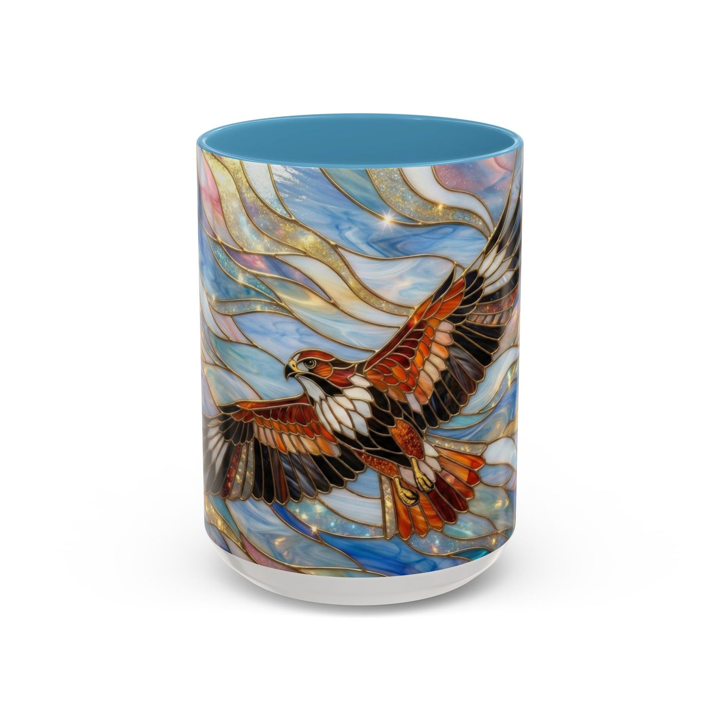 Hawk Coffee Mug, Stained Glass Hawk Mug, Bird of Prey Art Mug, Nature Lover Gift, Unique Ceramic Coffee Cup, 11oz 15oz Wildlife Mug