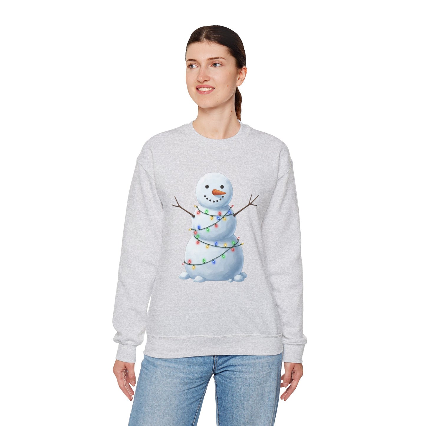 Cute Snowman Christmas Sweatshirt, Holiday Snowman Lights Sweater, Winter Snowman Crewneck, Cozy Christmas Gift, Festive Holiday Shirt