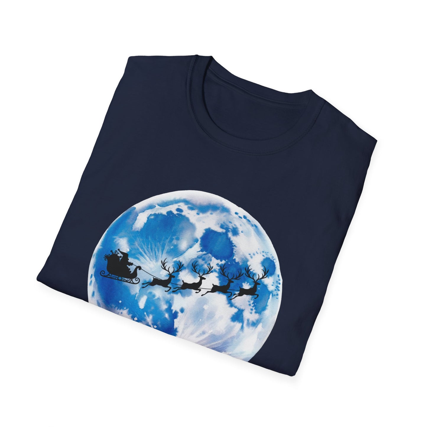 Santa Moon Christmas T-Shirt, Reindeer Sleigh Christmas Tee, Holiday Moonlight Xmas Shirt, Festive Christmas Graphic Tee, Winter Night Christmas Gift Tee