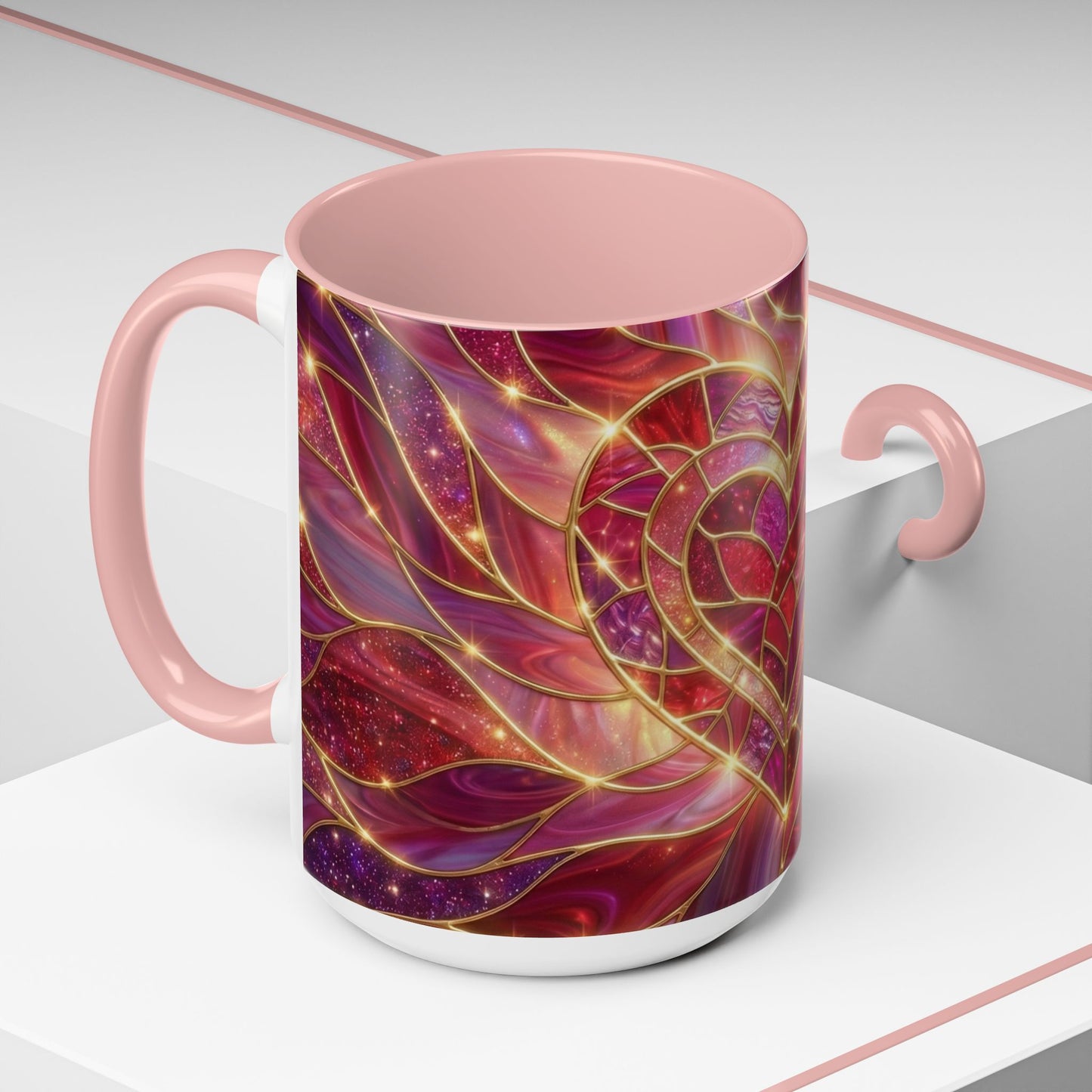 Stained Glass Heart Mug, Valentine Coffee Mug, Romantic Love Mug, Pink Red Ceramic Cup, Gift For Her, Anniversary Gift Mug
