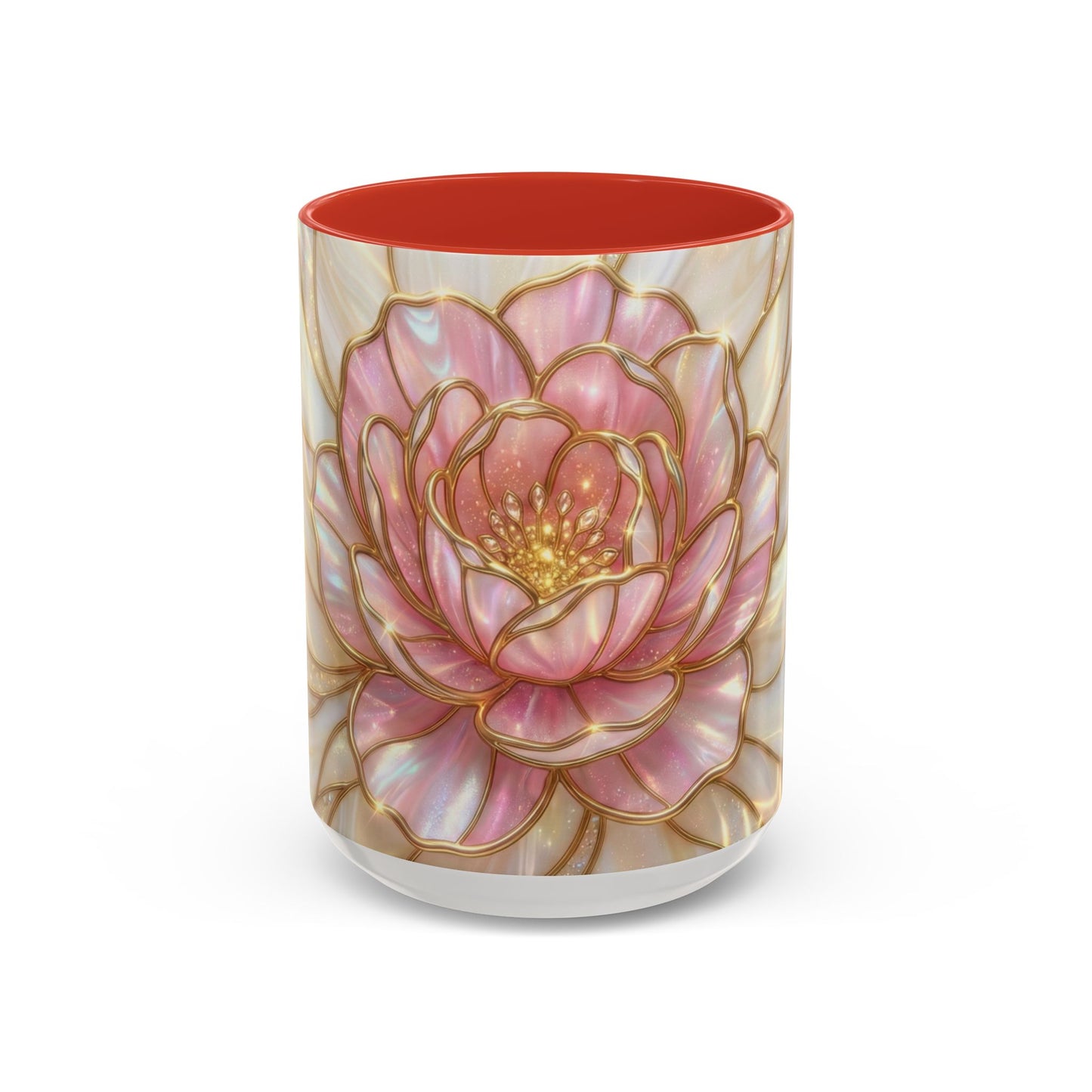Pink Peony Stained Glass Mug, Gold Floral Coffee Cup, Elegant Flower Gift For Her, Fairycore Tea Cup, Mothers Day Present, Pearl Art Decor