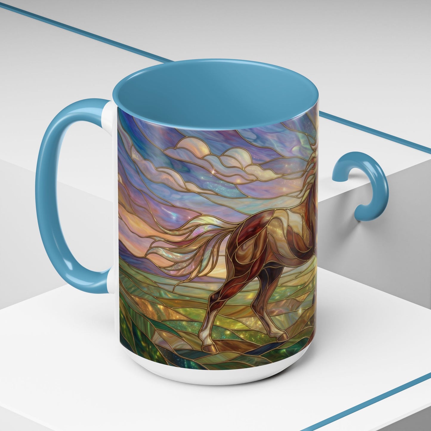 Stained Glass Horse Mug, Horse Coffee Mug, Running Horse Art Cup, Equestrian Gift Mug, Nature Art Mug, Horse Lover Gift