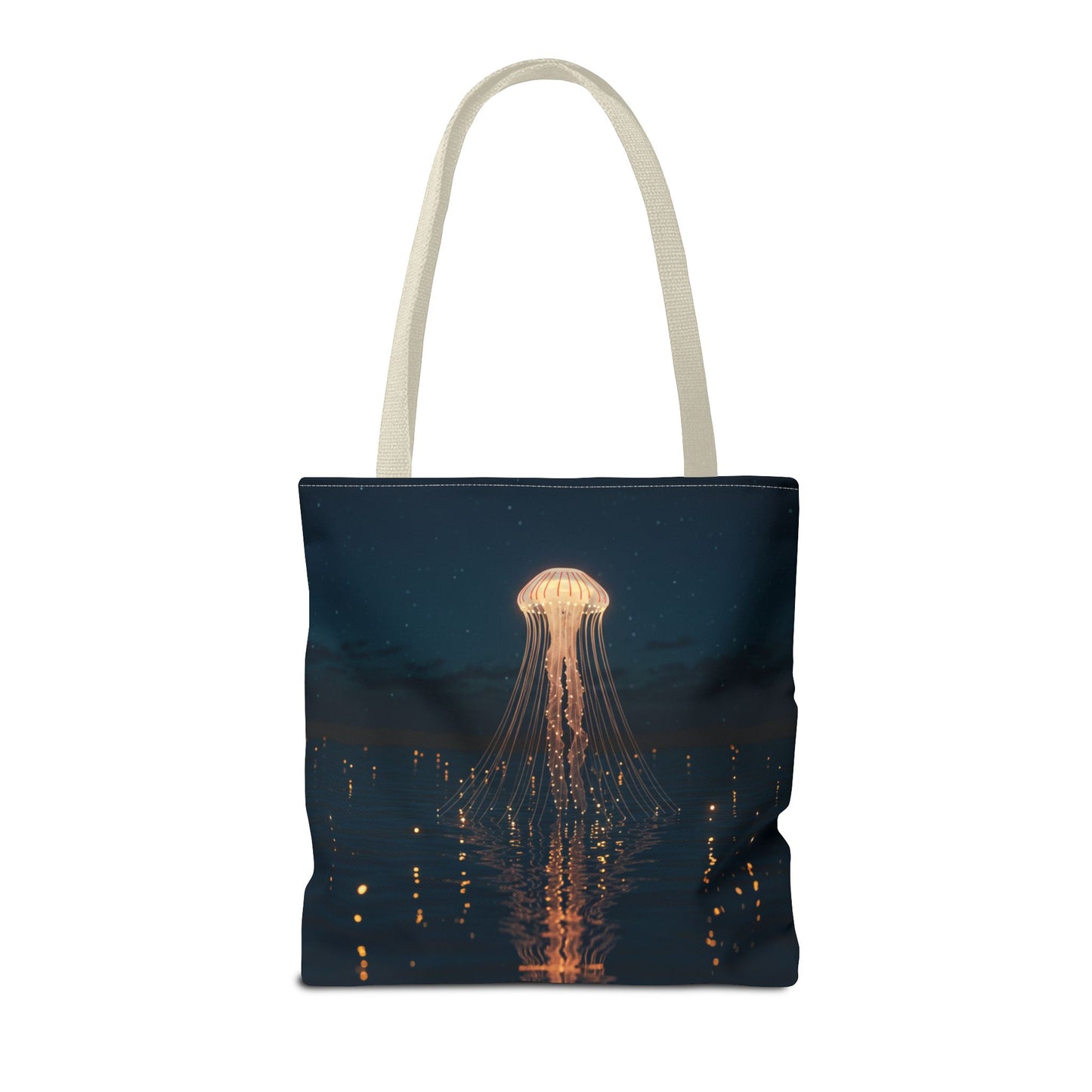 Luminous Jellyfish Tote Bag, Glow-Inspired Ocean Design Shoulder Bag, Durable Polyester Tote For Everyday Style, Gifts, And Coastal Fashion