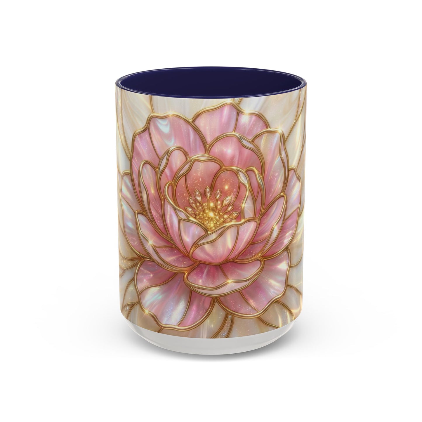 Pink Peony Stained Glass Mug, Gold Floral Coffee Cup, Elegant Flower Gift For Her, Fairycore Tea Cup, Mothers Day Present, Pearl Art Decor