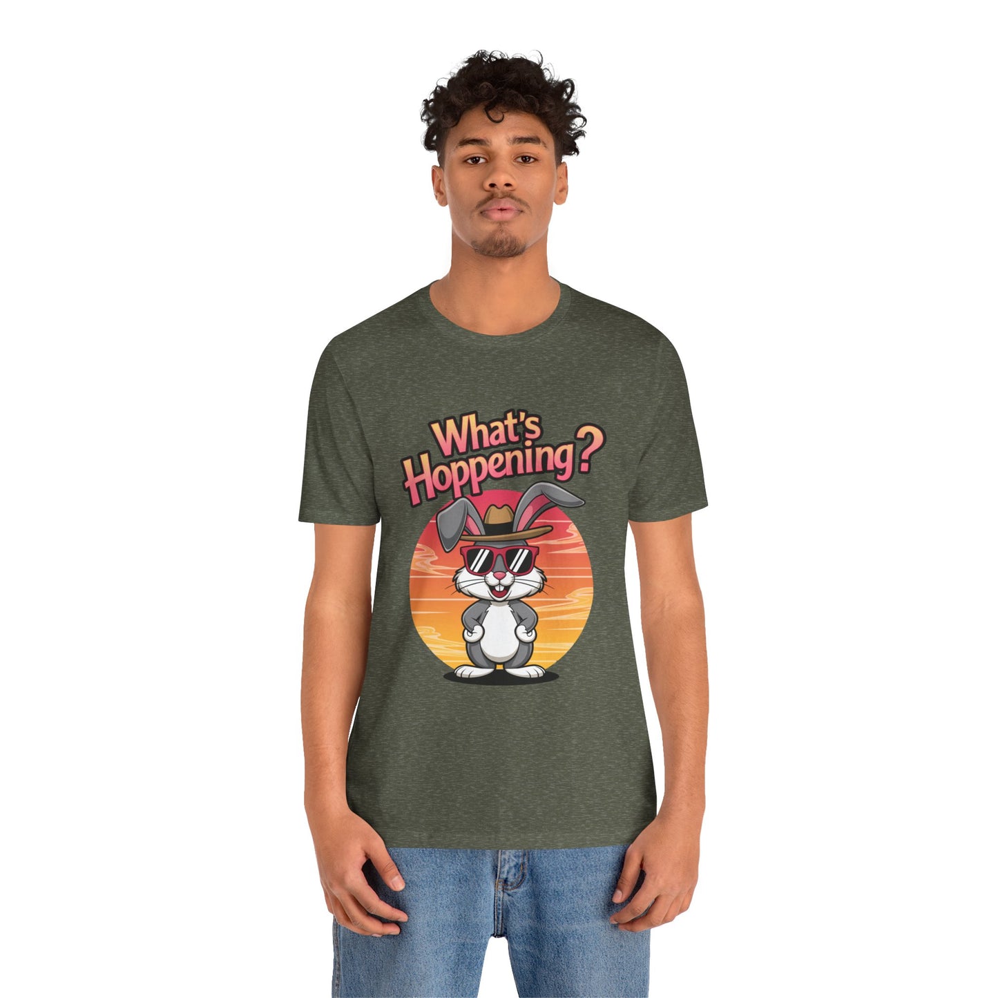 What’s Hoppening Funny Bunny Shirt – Cute Rabbit Pun T-Shirt – Sunset Graphic Tee for Animal Lovers, Easter, and Pun Enthusiasts