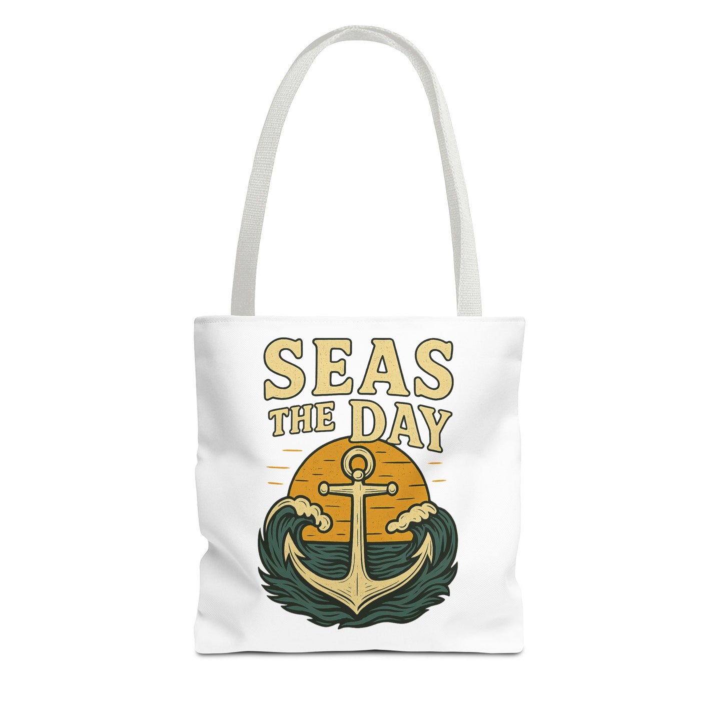 "Seas the Day" Nautical Tote Bag – Funny Beach Quote Canvas Bag with Anchor | Coastal Gift Idea for Summer, Travel, or Daily Use