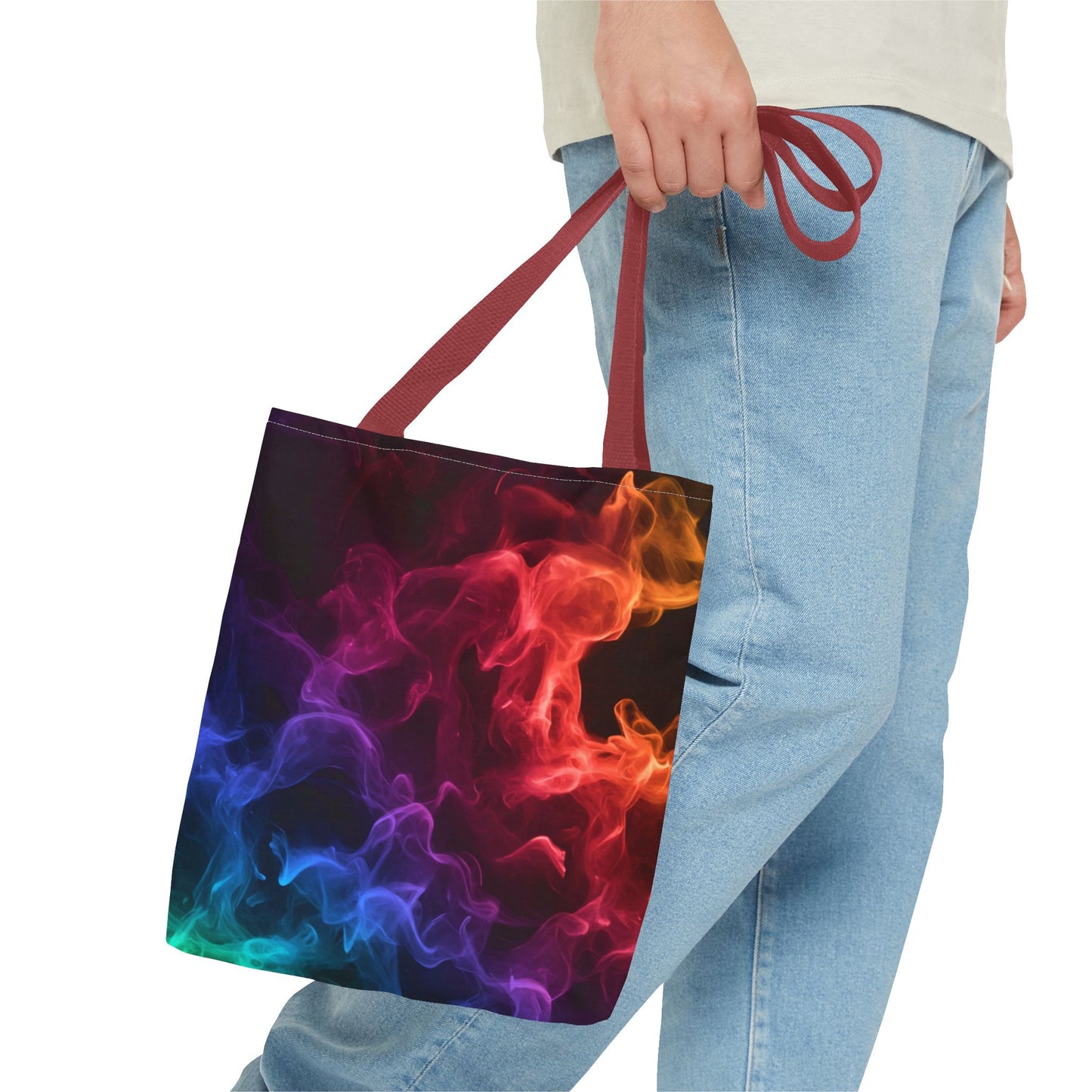 Chromatic Ember Tote Bag, Colorful Smoke Art Design With Red, Blue, And Orange Hues, Abstract Reusable Tote For Artists, Gifts, And Everyday Use
