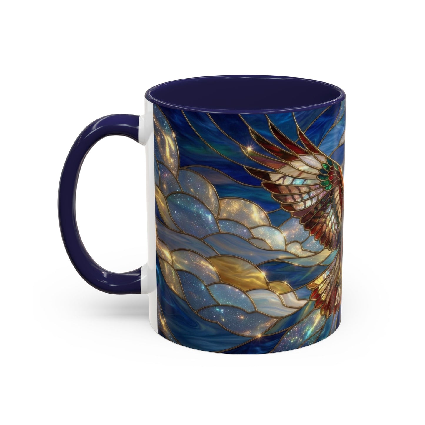 Stained Glass Hawk Mug, Soaring Bird Coffee Mug, Nature Art Hawk Cup, Bird Lover Gift, Stained Glass Style Animal Mug
