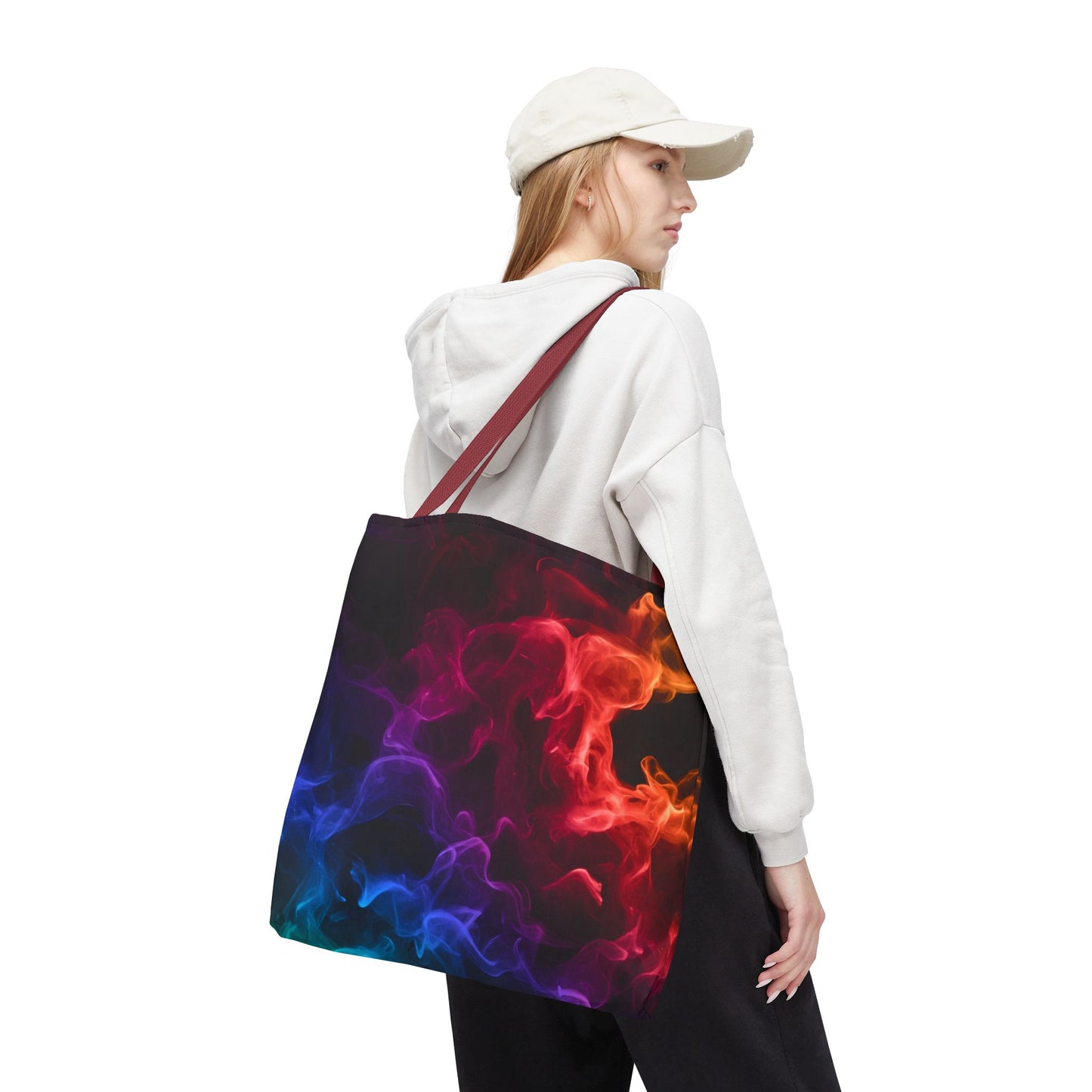 Chromatic Ember Tote Bag, Colorful Smoke Art Design With Red, Blue, And Orange Hues, Abstract Reusable Tote For Artists, Gifts, And Everyday Use