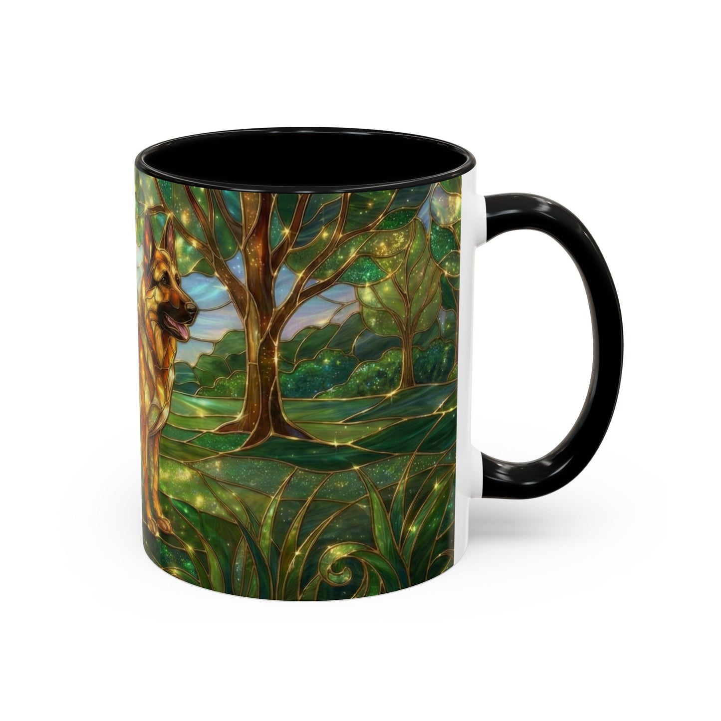 German Shepherd Mug, Stained Glass Dog Coffee Mug, German Shepherd Art Cup, Dog Lover Gift, Pet Memorial Mug, Colorful Dog Mug