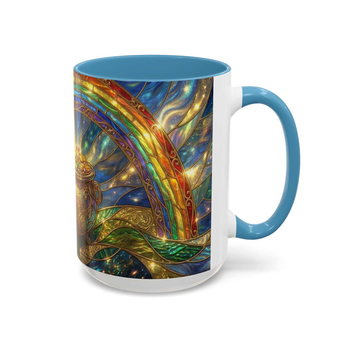 Stained Glass Pot of Gold Mug, Rainbow Coffee Cup, St Patricks Day Gift, Magical Fantasy Tea Mug, Celestial Drinkware, Lucky Irish Gift