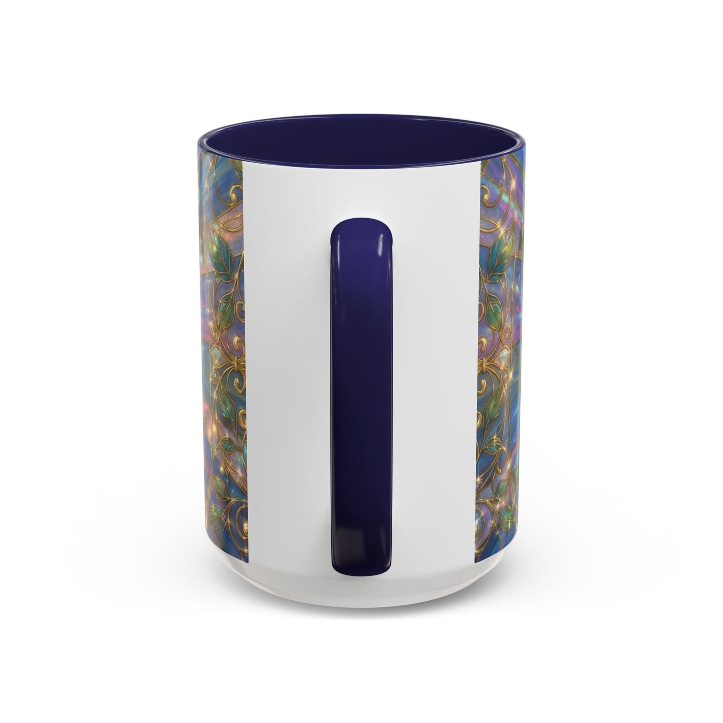 Stained Glass Rose Mug, Floral Art Coffee Cup, Elegant Rose Flower Mug, Blue Gold Glass Style Design, Romantic Gift For Her Decor