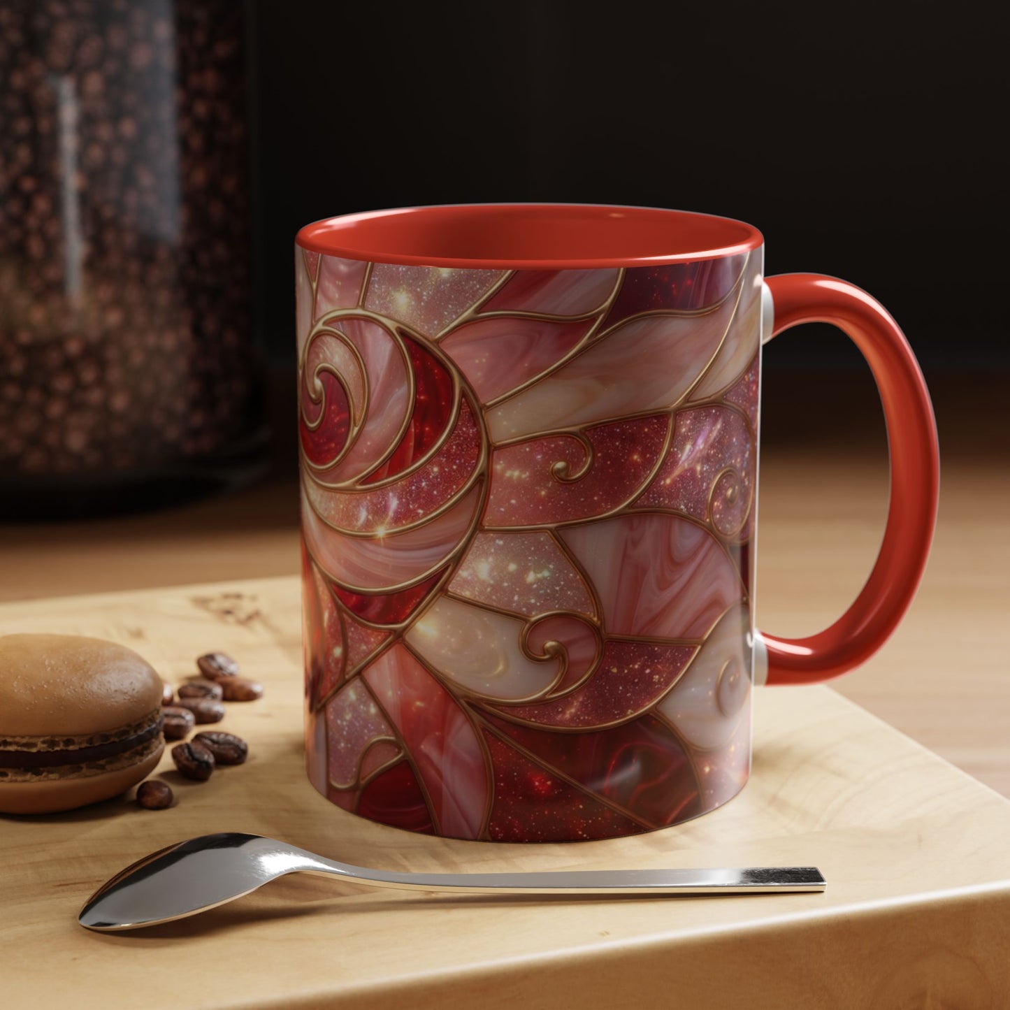 Stained Glass Heart Mug, Valentine Coffee Mug, Romantic Love Cup, Pink Red Ceramic Mug, Gift For Her, Anniversary Gift