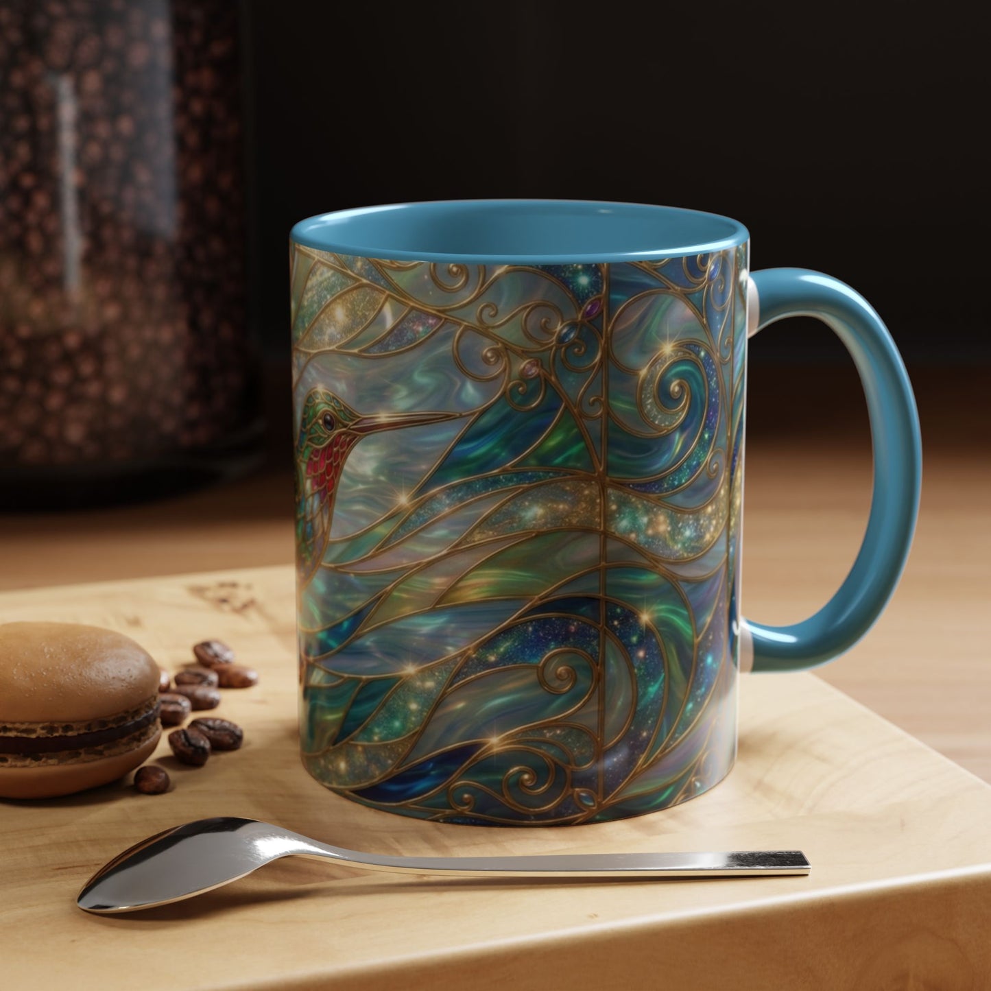 Hummingbird Stained Glass Mug, Colorful Art Coffee Mug, Bird Lover Gift, Nature Inspired Ceramic Mug, Tea Cup
