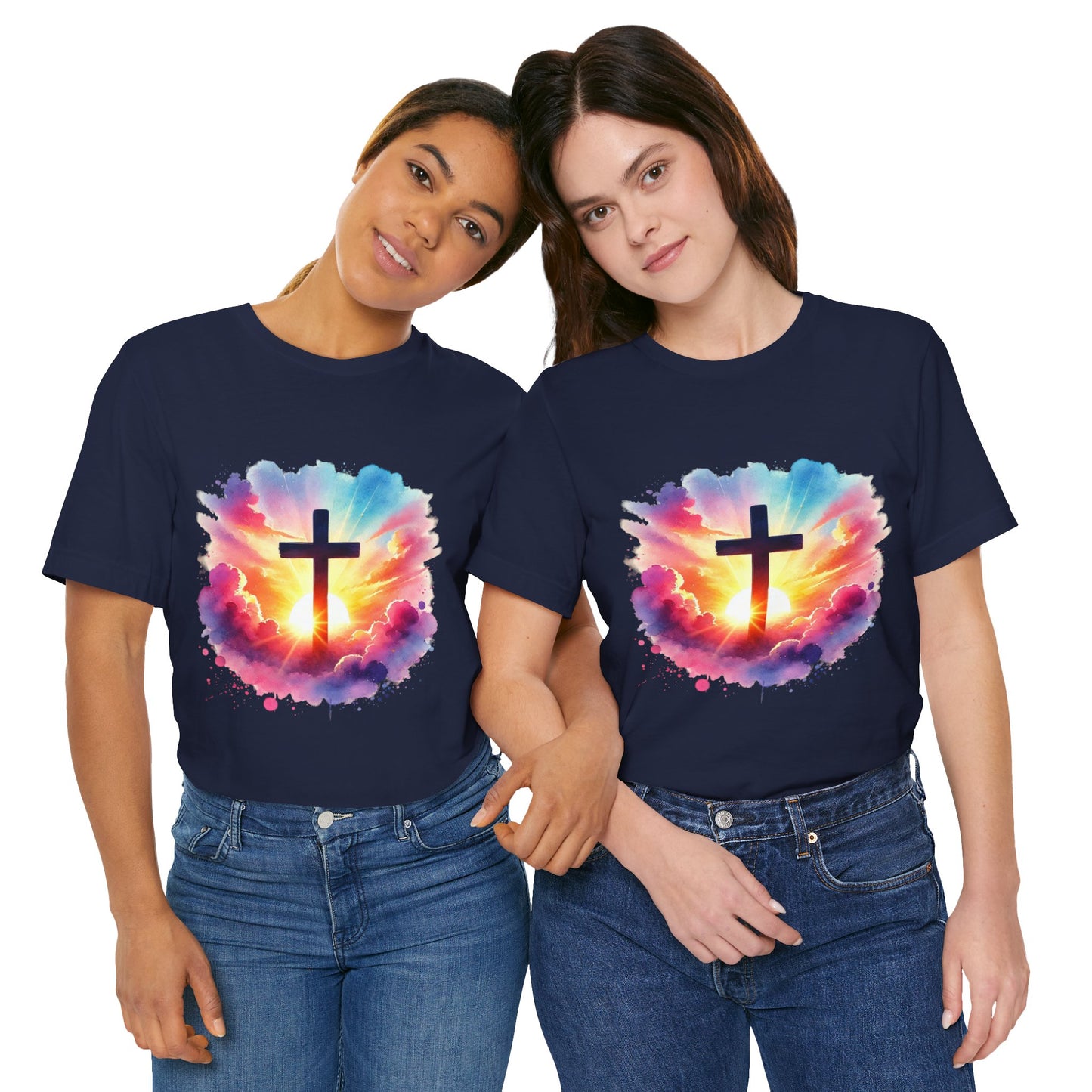Faith Cross Sunburst Christian Tee | Inspirational Christian T-Shirt | Colorful Sunrise Cross Shirt | Faith Gifts for Women Men