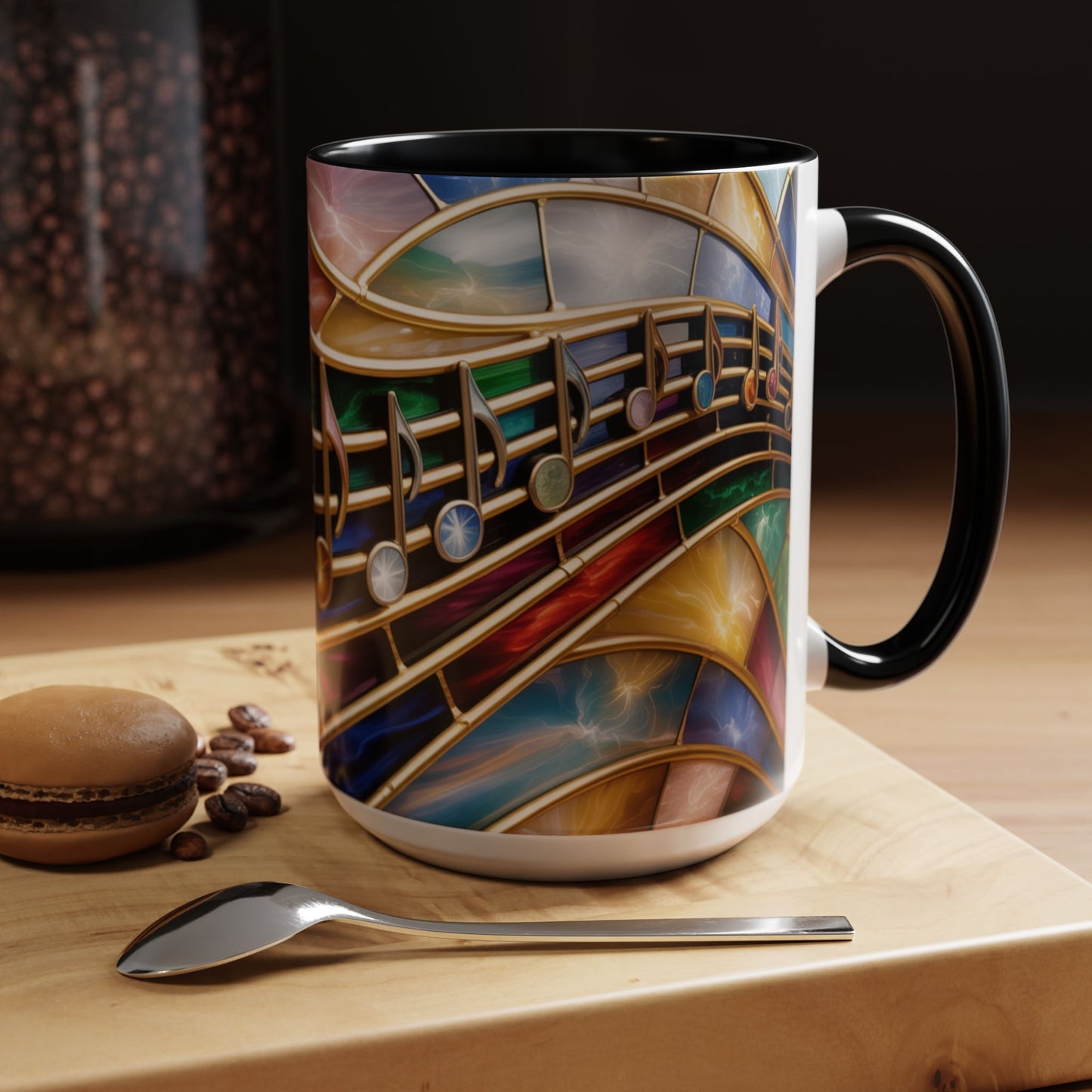 Stained Glass Music Mug, Musical Notes Coffee Cup, Colorful Treble Clef Mug, Musician Gift Idea, Music Lover Cup, Art Mug for Singers