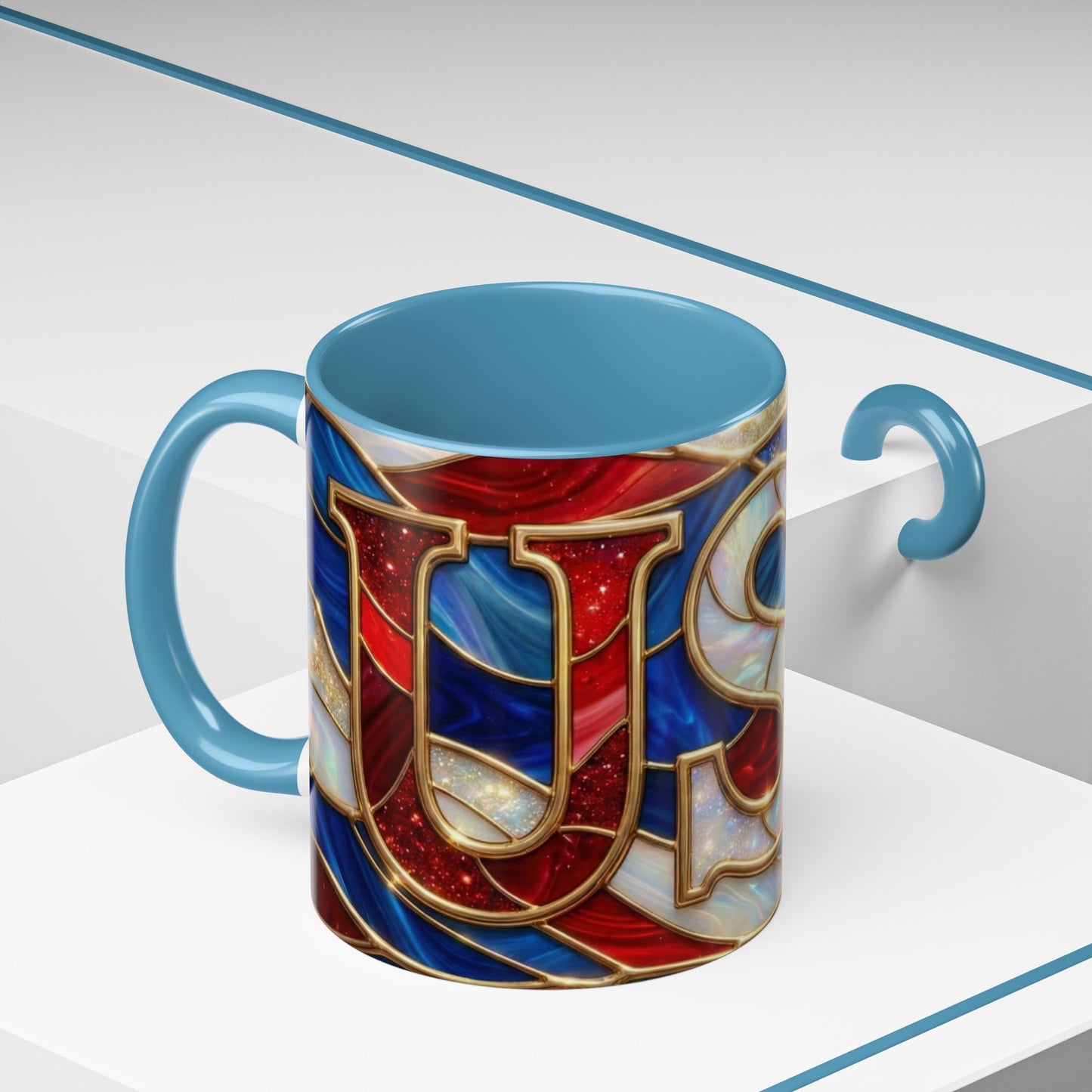 USA Patriotic Coffee Mug, Stained Glass USA Mug, Red White Blue Ceramic Mug, American Flag Style Mug, 11oz 15oz Mug