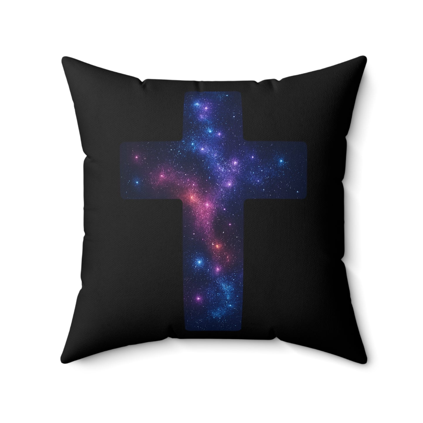 Square Pillow - Cosmic Cross Design Christian Pillow Spiritual Decor Faith Based Throw Religious Decoration Gift for Believers