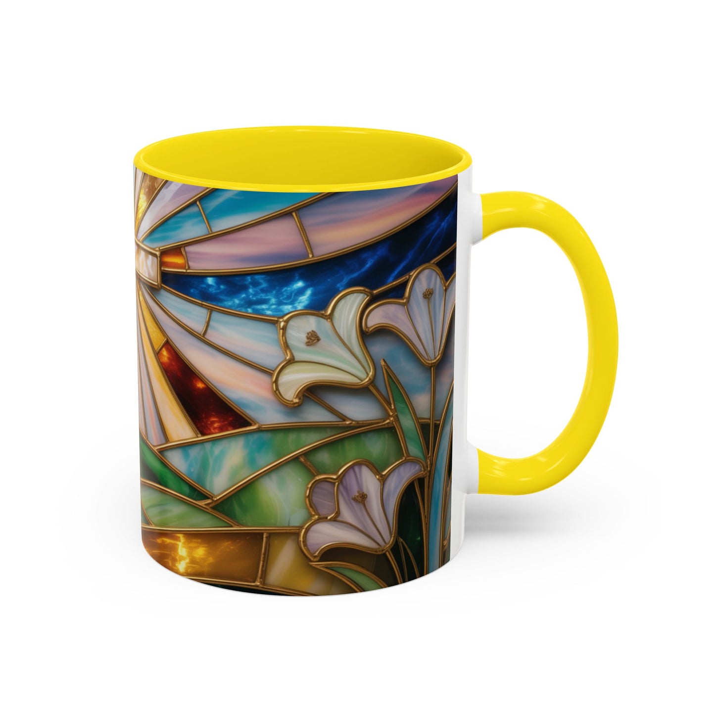 Stained Glass Cross Mug, Christian Coffee Cup, Faith Gift Mug, Religious Art Mug, Floral Church Mug, Inspirational Faith Cup, Easter Gift