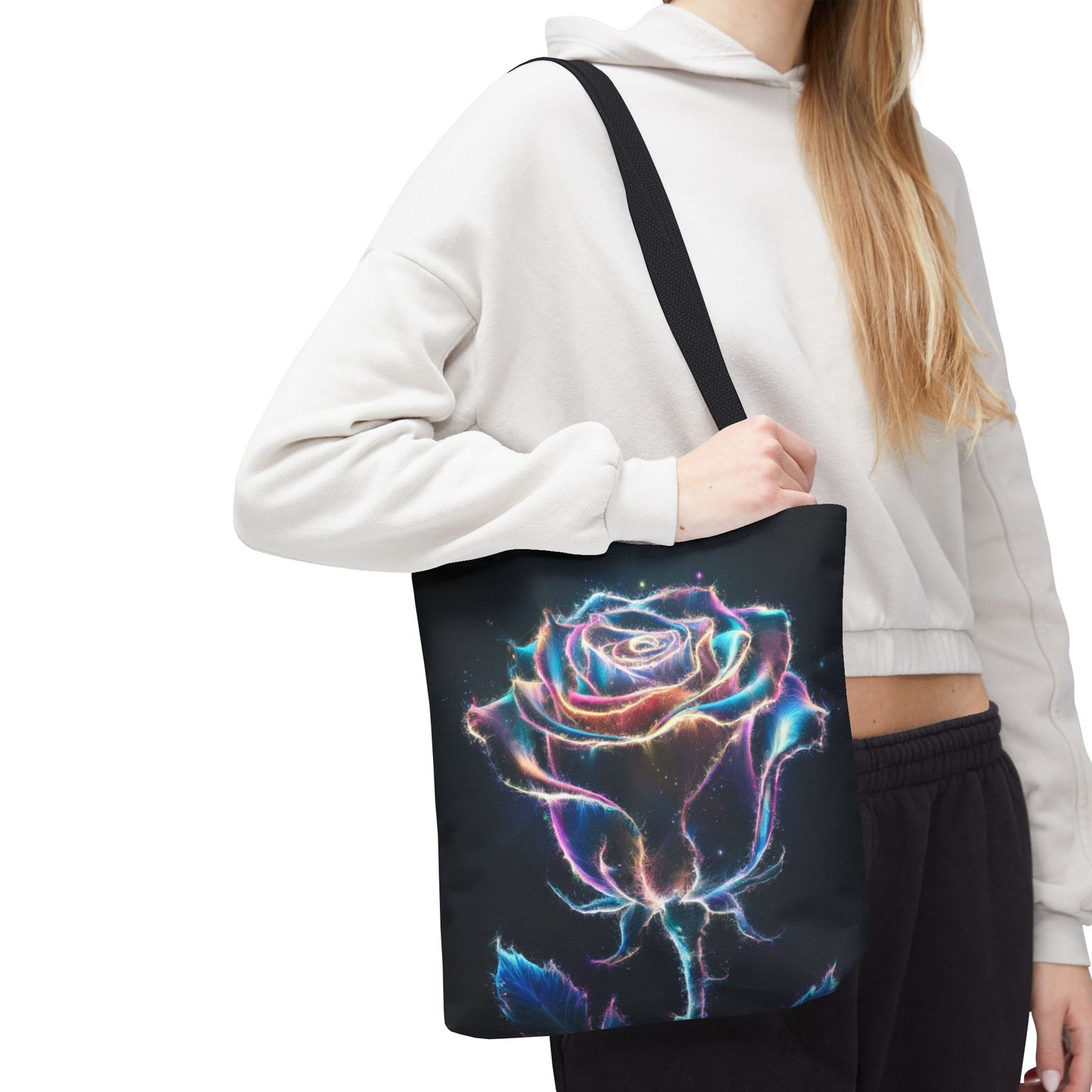Neon Rose Tote Bag • Electric Floral Art Tote • Neon Glow Rose Canvas Carry-All • Vibrant Statement Floral Tote • Gift for Art Lovers