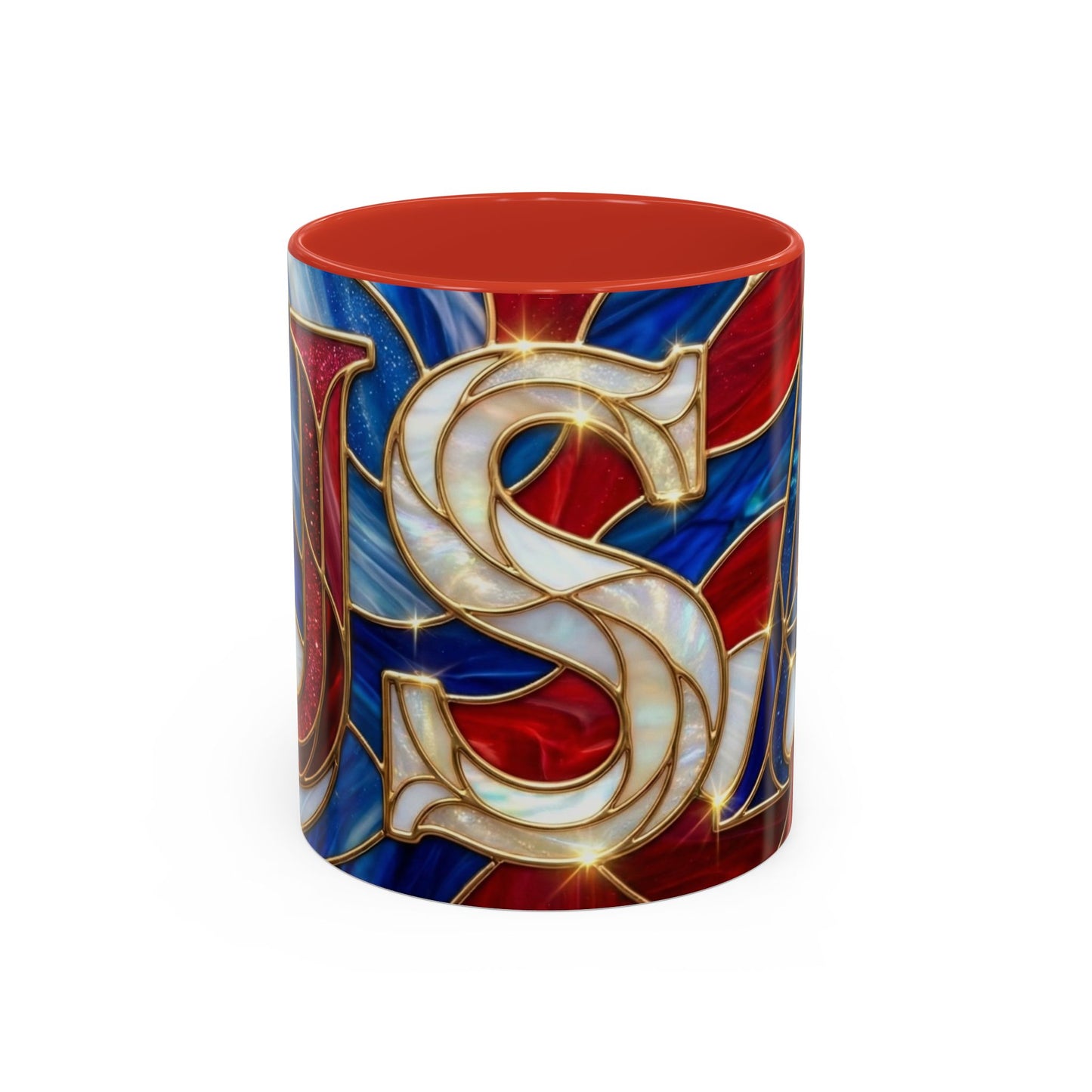 USA Patriotic Coffee Mug, Stained Glass USA Mug, Red White Blue Ceramic Mug, American Flag Style Mug, 11oz 15oz Mug