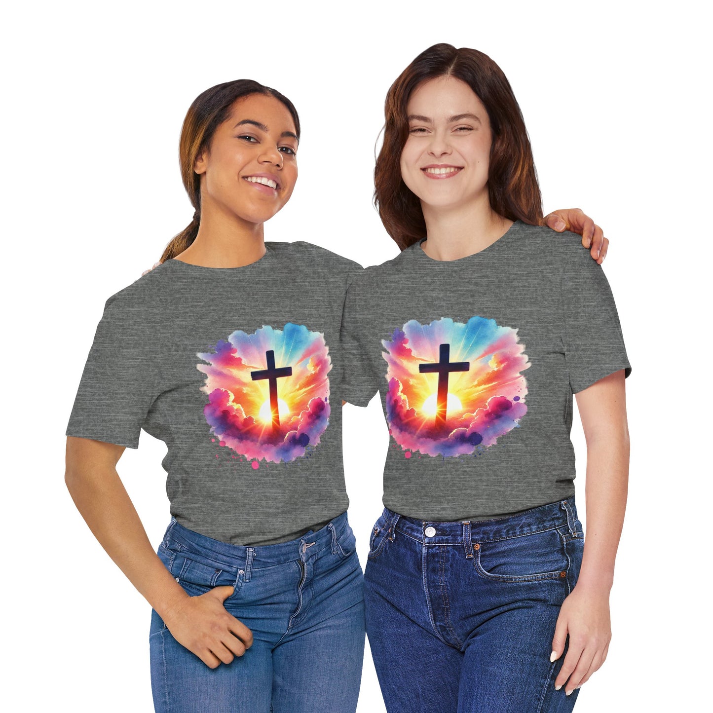 Faith Cross Sunburst Christian Tee | Inspirational Christian T-Shirt | Colorful Sunrise Cross Shirt | Faith Gifts for Women Men