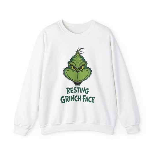 Resting Grinch Face Christmas Sweatshirt, Funny Holiday Sweater, Cozy Unisex Crewneck, Festive Grumpy Christmas Gift For Him Or Her