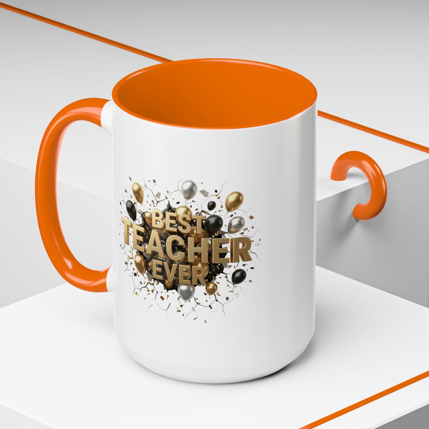 Personalized Teacher Mug, Best Teacher Ever Gift, Custom Educator Coffee Cup, 3D Gold Balloon Design, Teacher Appreciation Present