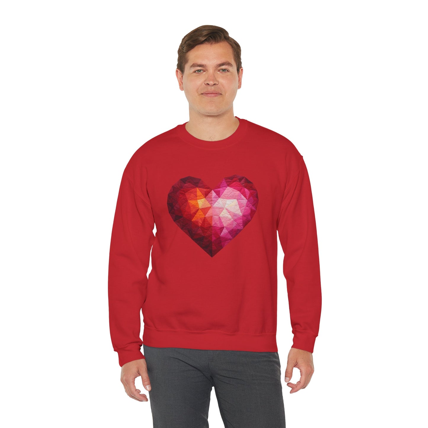 Faux Patchwork Heart Sweatshirt, Geometric Heart Sweater, Cute Valentines Sweatshirt, Cozy Pink Heart Crewneck, Winter Heart Pullover