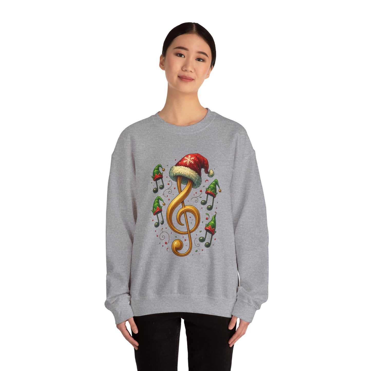Christmas Music Note Sweatshirt, Holiday Treble Clef Sweater With Santa Hat, Festive Music Lover Gift, Cozy Winter Crewneck Unisex Top