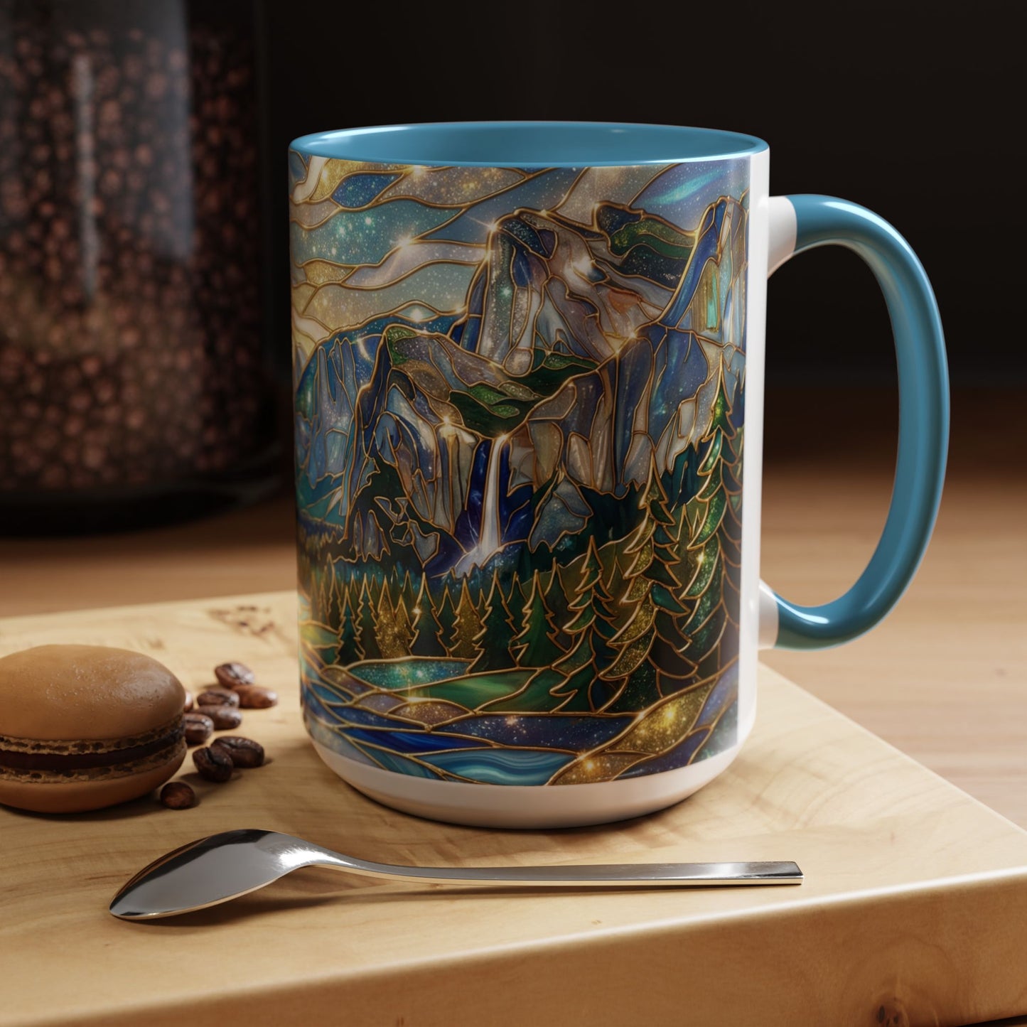 Stained Glass Yosemite Mug, Yosemite Mountain Coffee Cup, Waterfall Landscape Art Mug, Scenic Nature Mug, Yosemite Gift, Outdoor Lover Gift