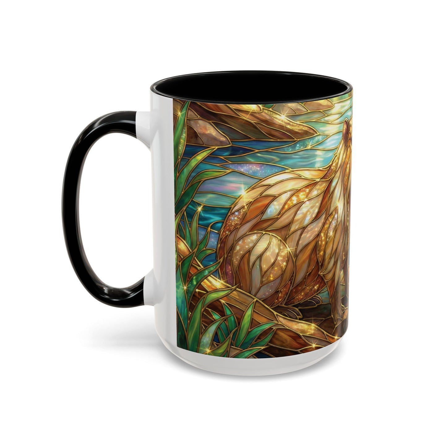 Capybara Coffee Mug, Stained Glass Capybara Mug, Cute Animal Art Mug, Nature Lover Gift, Unique Ceramic Coffee Cup, 11oz 15oz Wildlife Mug