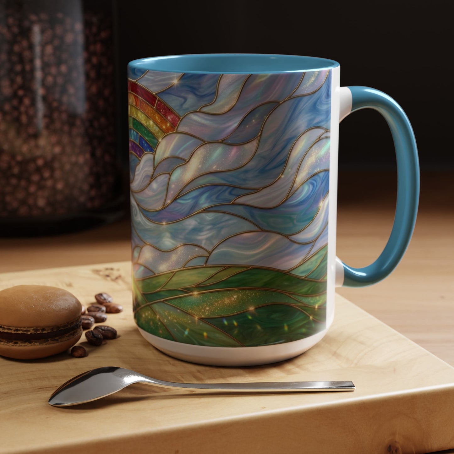 Stained Glass Rainbow Mug, Pot Of Gold Coffee Cup, St Patricks Day Gift, Whimsical Magical Art Mug, Lucky Irish Leprechaun Treasure