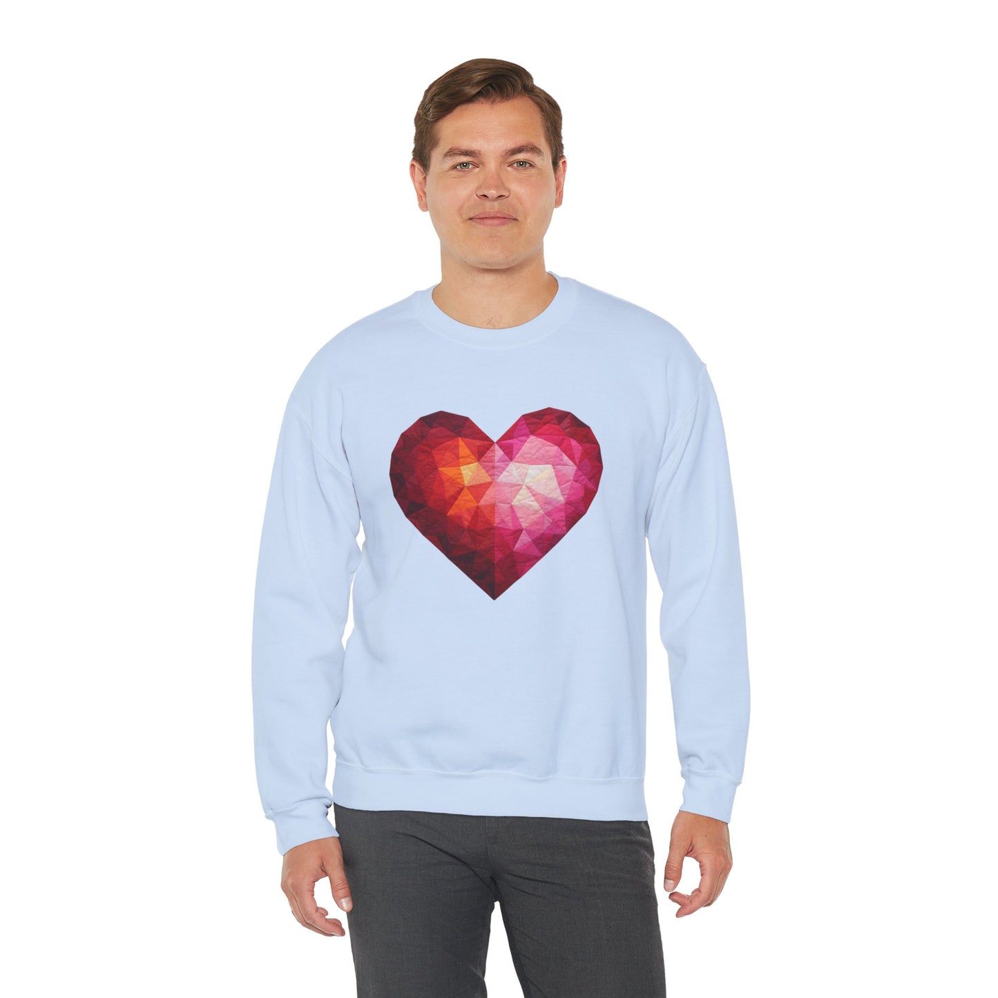 Faux Patchwork Heart Sweatshirt, Geometric Heart Sweater, Cute Valentines Sweatshirt, Cozy Pink Heart Crewneck, Winter Heart Pullover