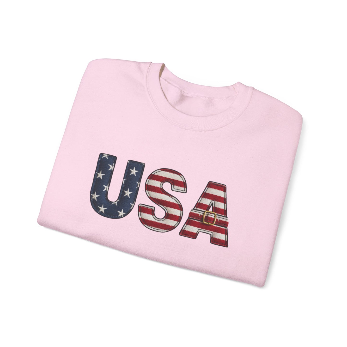 Faux Patchwork USA Sweatshirt, Patriotic Quilt Style Top, Rustic Americana Crewneck, 4th of July Shirt, Country USA Sweater, Vintage Flag Top