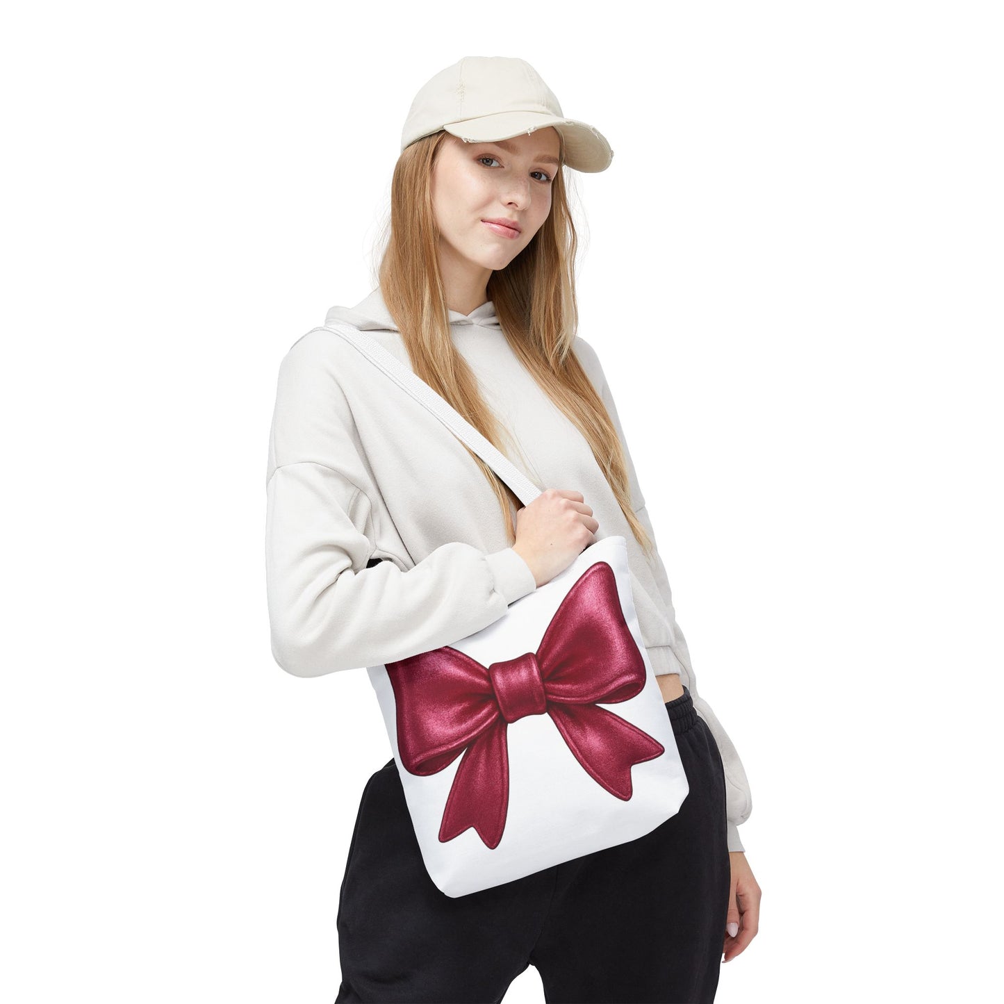 Chic Red Bow Tote Bag – Cute Girly Gift for Her, Fashionable White Bag with Red Handles, Kawaii Aesthetic Purse, Everyday Style