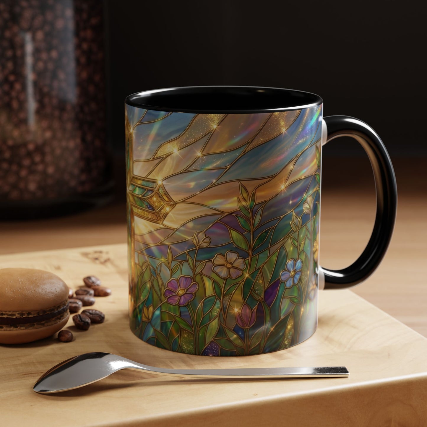 Stained Glass Cross Mug, Christian Coffee Cup With Floral Design, Faith Inspired Ceramic Mug, Religious Gift, 11oz 15oz