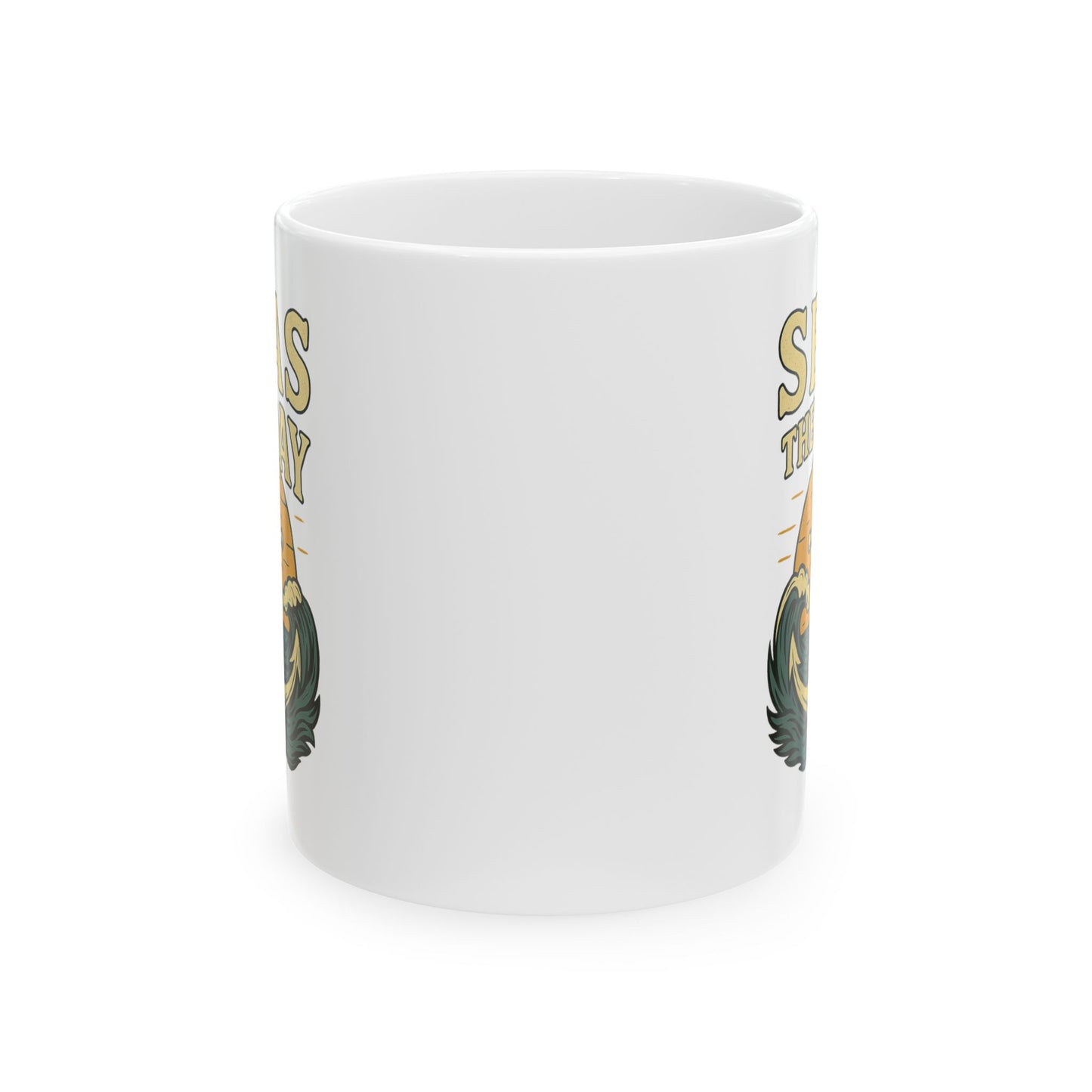 Seas the Day Coffee Mug – Nautical Anchor Ocean Sunset Cup, Funny Motivational Gift for Coffee Lovers, Sailors & Beach Vibes