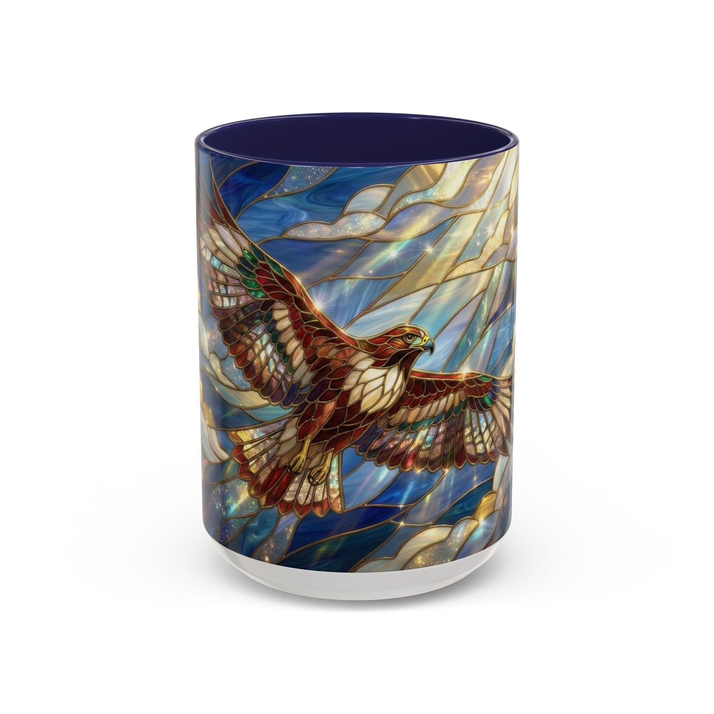 Stained Glass Hawk Mug, Soaring Bird Coffee Mug, Nature Art Hawk Cup, Bird Lover Gift, Stained Glass Style Animal Mug