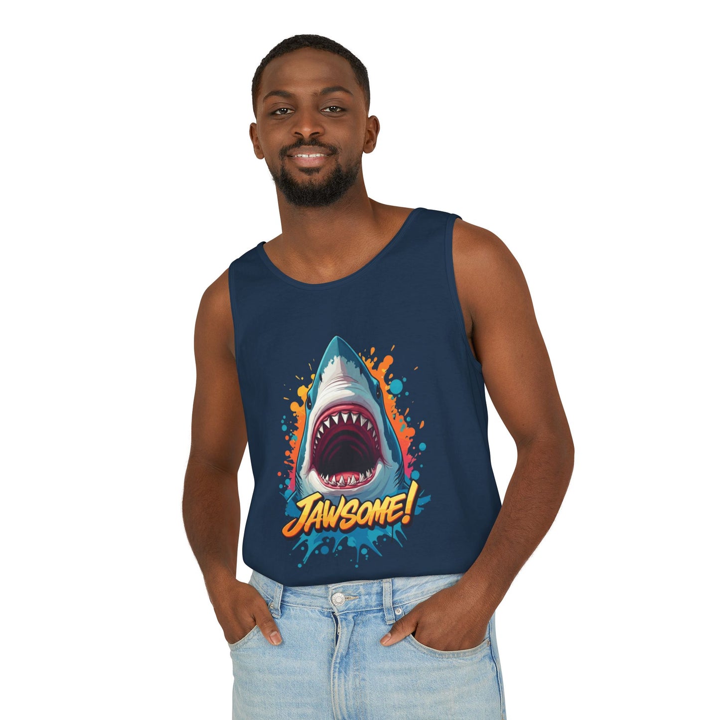 Jawsome Shark Graphic Tank Top | Funny Retro 90s-Style Shark Tee for Men and Women | Bold Ocean Print, Humor Gift, Summer Trending