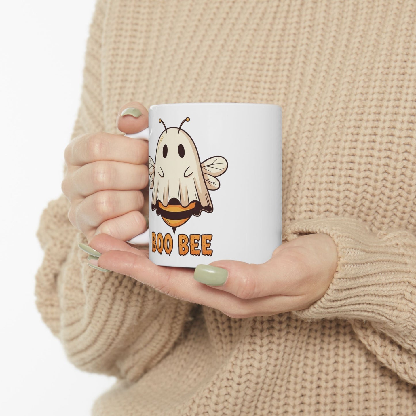 Boo Bee Halloween Mug - Funny Ghost Bee Coffee Cup, Spooky Season Pun Mug, Cute Fall Gift, 11oz and 15oz Ceramic Mug for Bee Lovers