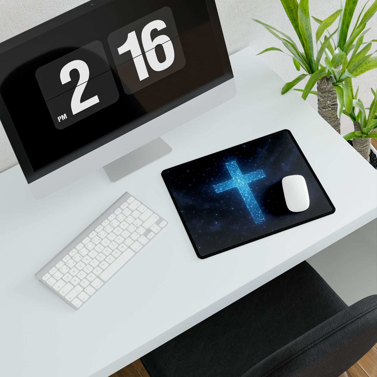 Spiritual Galaxy Cross Desk Mat - Inspirational Office Decor Christian Mouse Pad Spiritual Decor Gift for Believers