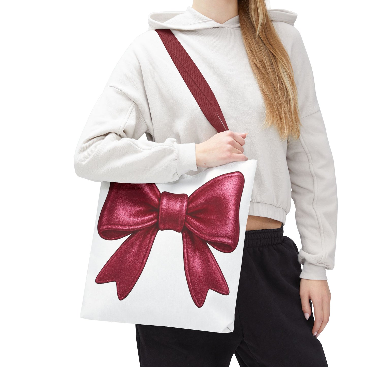 Chic Red Bow Tote Bag – Cute Girly Gift for Her, Fashionable White Bag with Red Handles, Kawaii Aesthetic Purse, Everyday Style