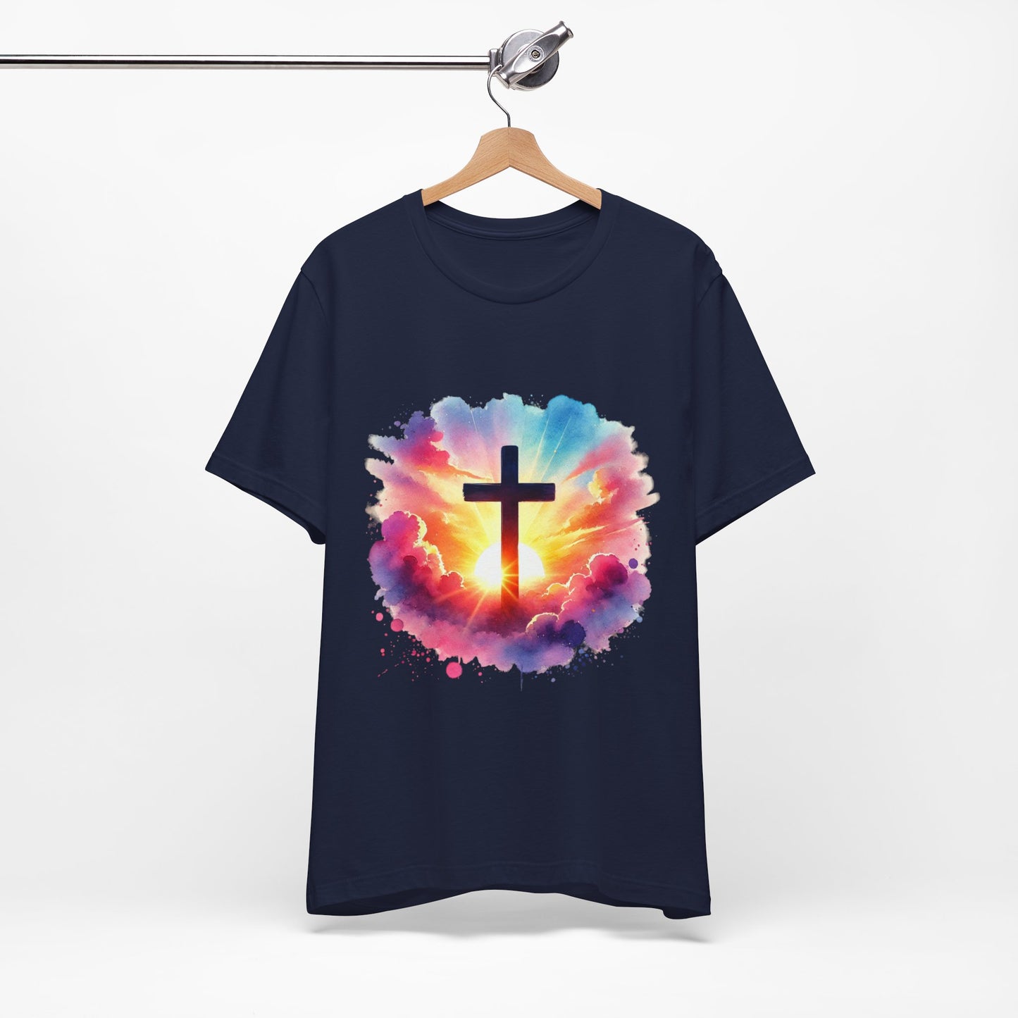 Faith Cross Sunburst Christian Tee | Inspirational Christian T-Shirt | Colorful Sunrise Cross Shirt | Faith Gifts for Women Men